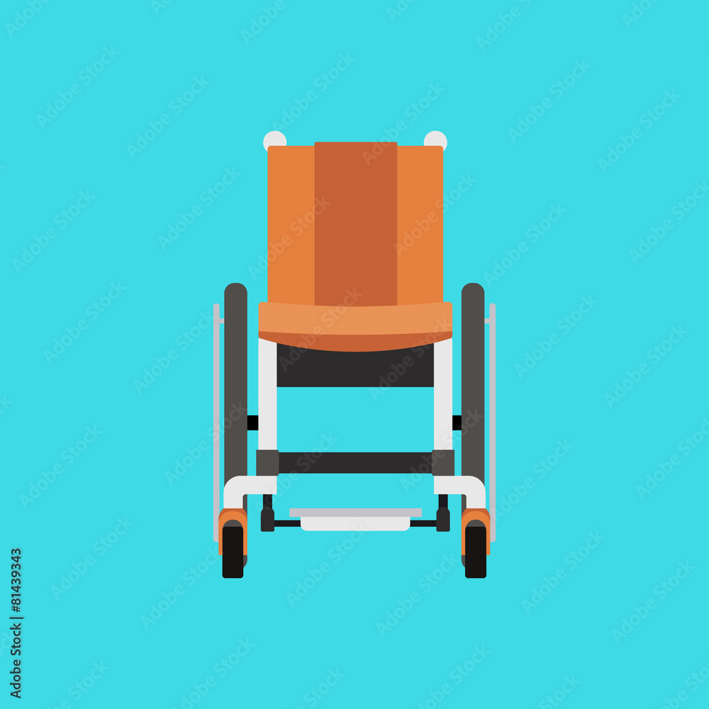Vector Flat Illustration of a Wheelchair on Blue Background. Vector Flat Illustration of a Wheelchair on Blue Background.