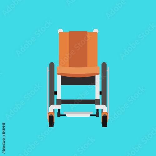 Vector Flat Illustration of a Wheelchair on Blue Background.