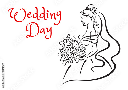 Wedding day card template with young bride
