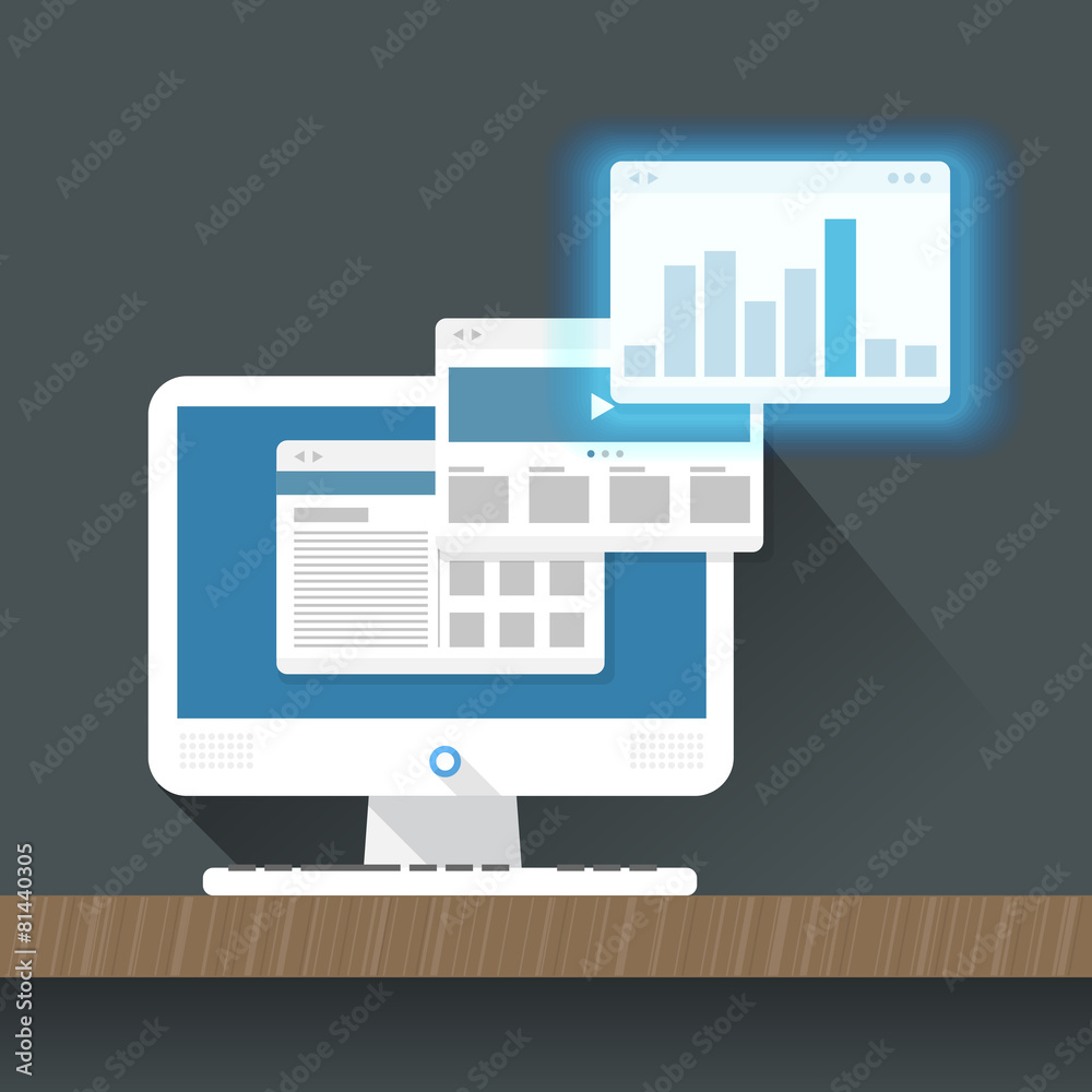 Modern personal computer with a browser. Flat design illustratio