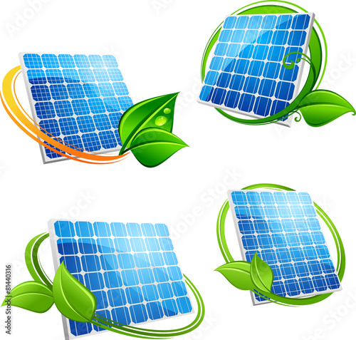 Cartoon solar panel with leafy frames