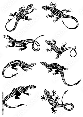 Lizard tattoos with tribal ornaments