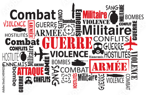 war violence word cloud vector illustration in french