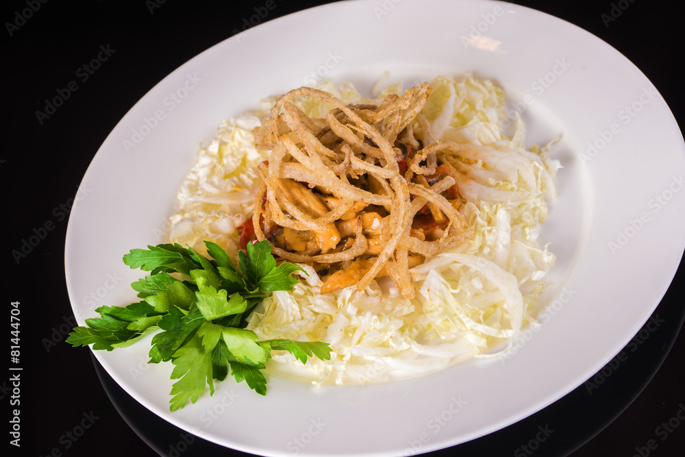 Chinese cabbage and onion salad close up Chinese cabbage and onion salad close up