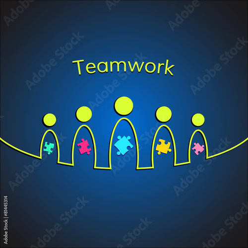 A team of people with puzzles. Teamwork business concept. Vector