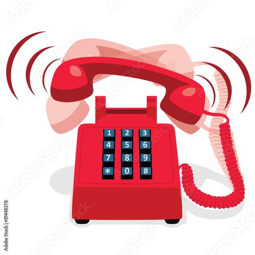 Ringing red stationary phone with button keypad