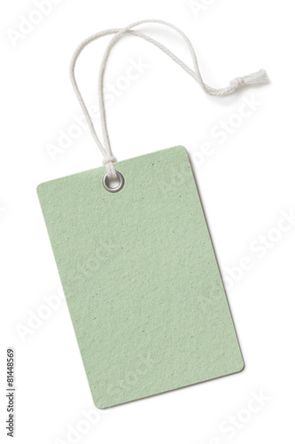 Blank green cardboard price tag or label isolated