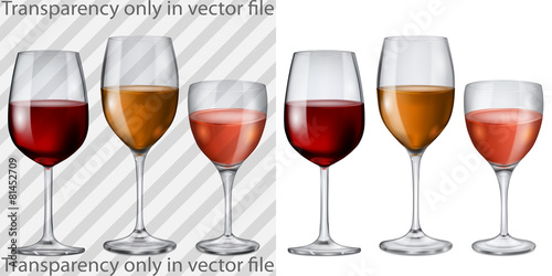 Transparent and opaque glass goblets with wine