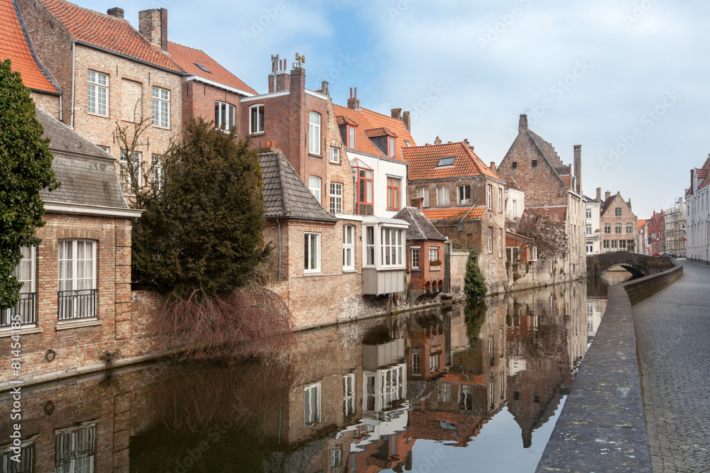 houses along the canals of Brugge, Belgium. Tourism destination
