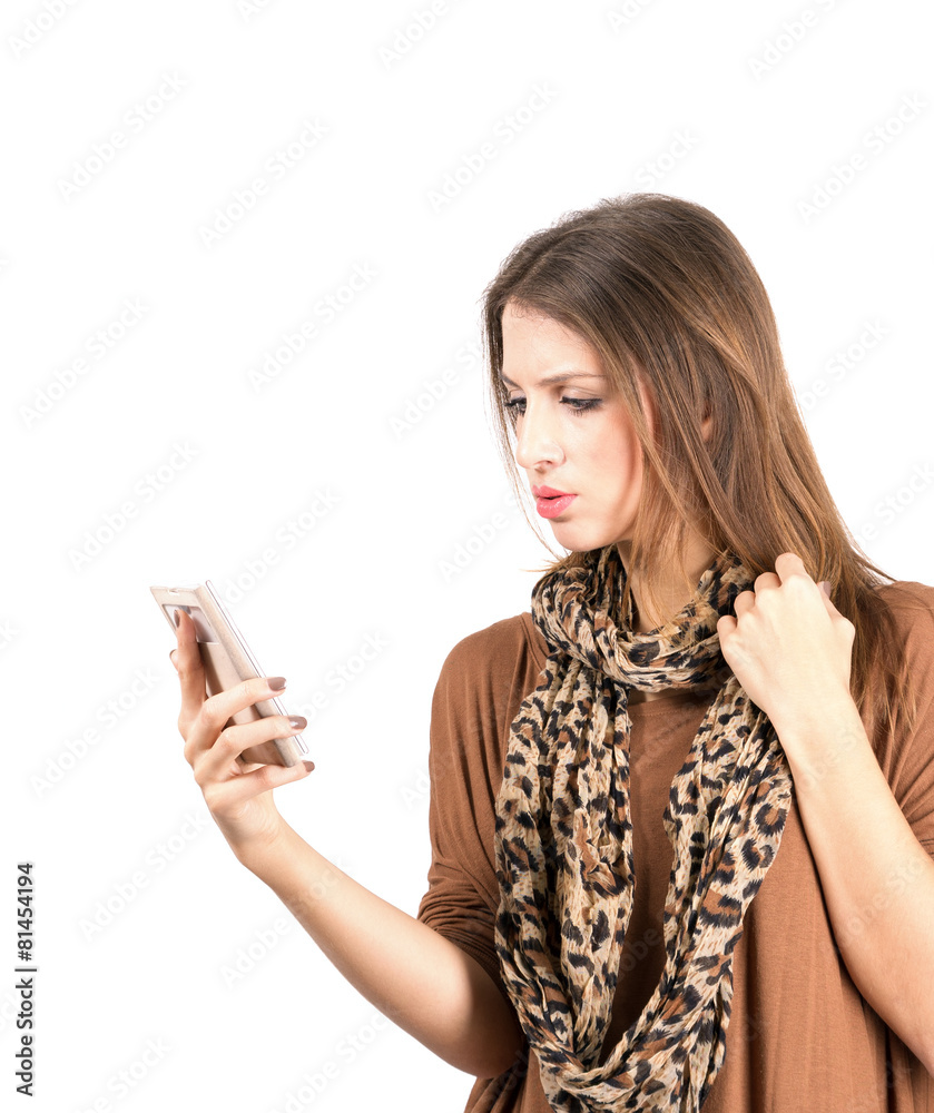 Beauty reading message on smartphone Beauty reading message on smartphone