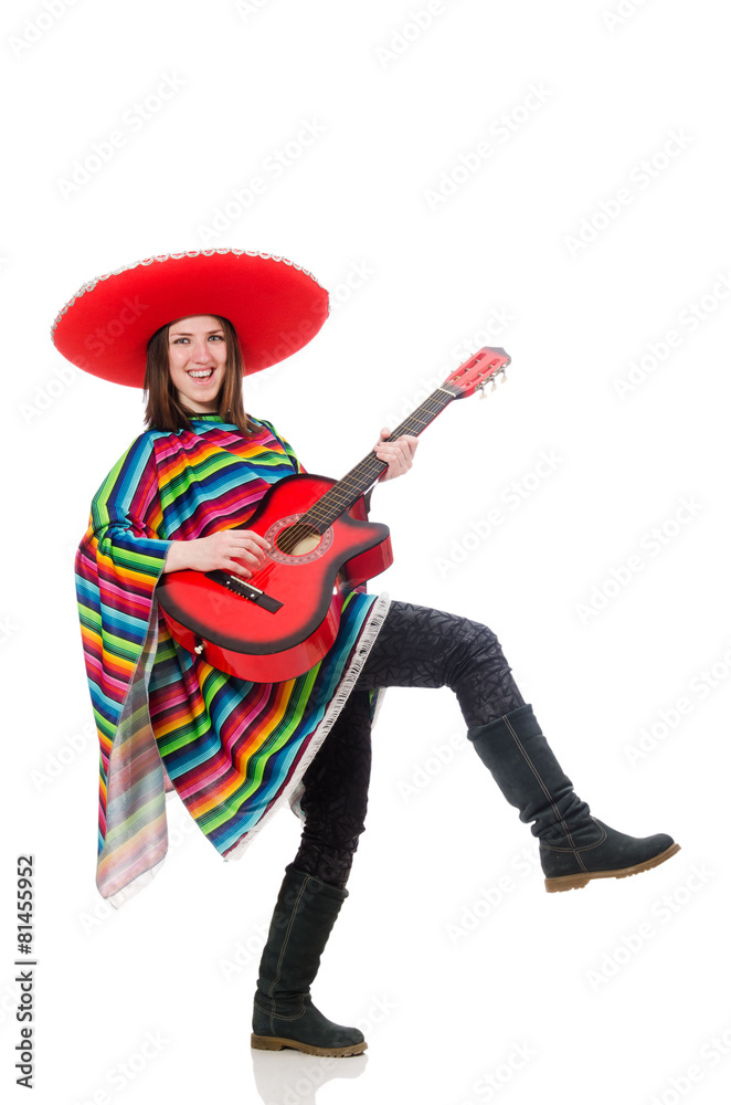 Pretty mexican girl in vivid pocho isolated on white Pretty mexican girl in vivid pocho isolated on white