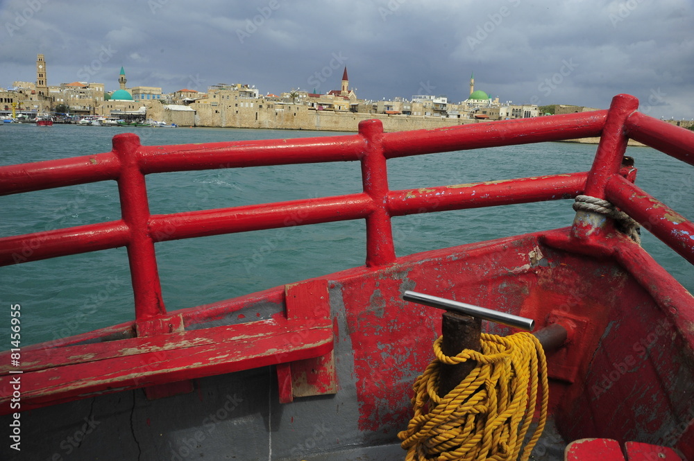 View from the fishing boats on the walls of the old Acre port fortress View from the fishing boats on the walls of the old Acre port fortress