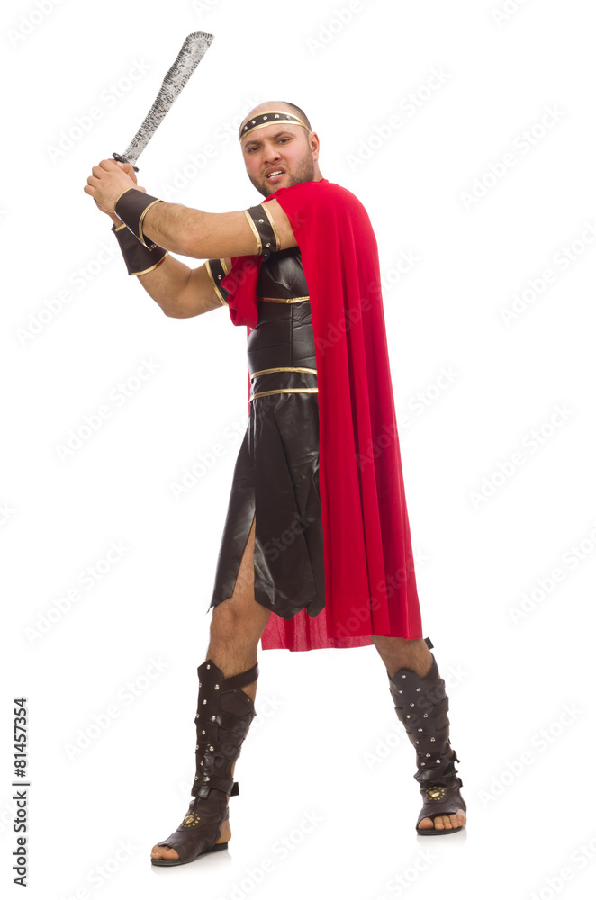 Gladiator holding sword isolated on white Gladiator holding sword isolated on white