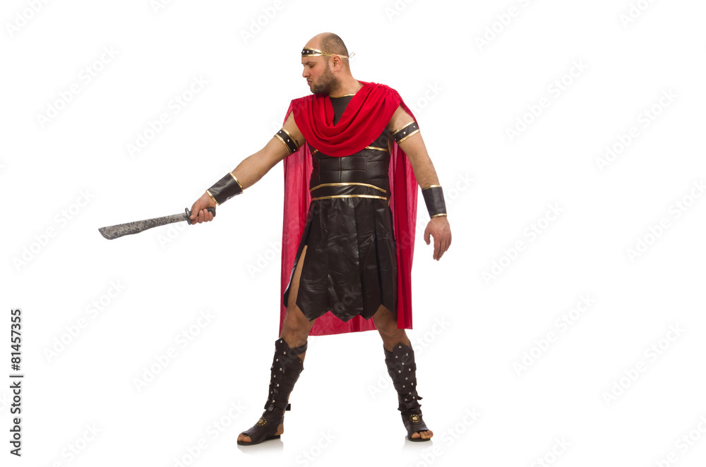 Gladiator holding sword isolated on white Gladiator holding sword isolated on white