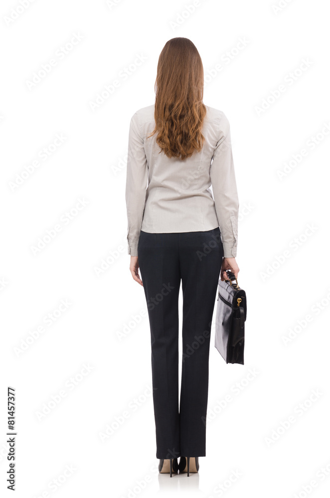 Business lady with case isolated on white Business lady with case isolated on white
