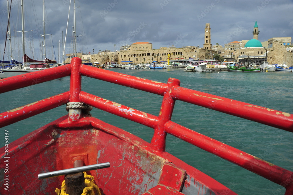 View from the fishing boats on the walls of the old Acre port fortress View from the fishing boats on the walls of the old Acre port fortress