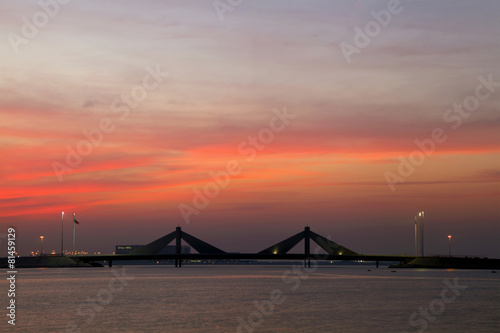 Sheikh Isa Bin Salman causeway Bridge during sunset