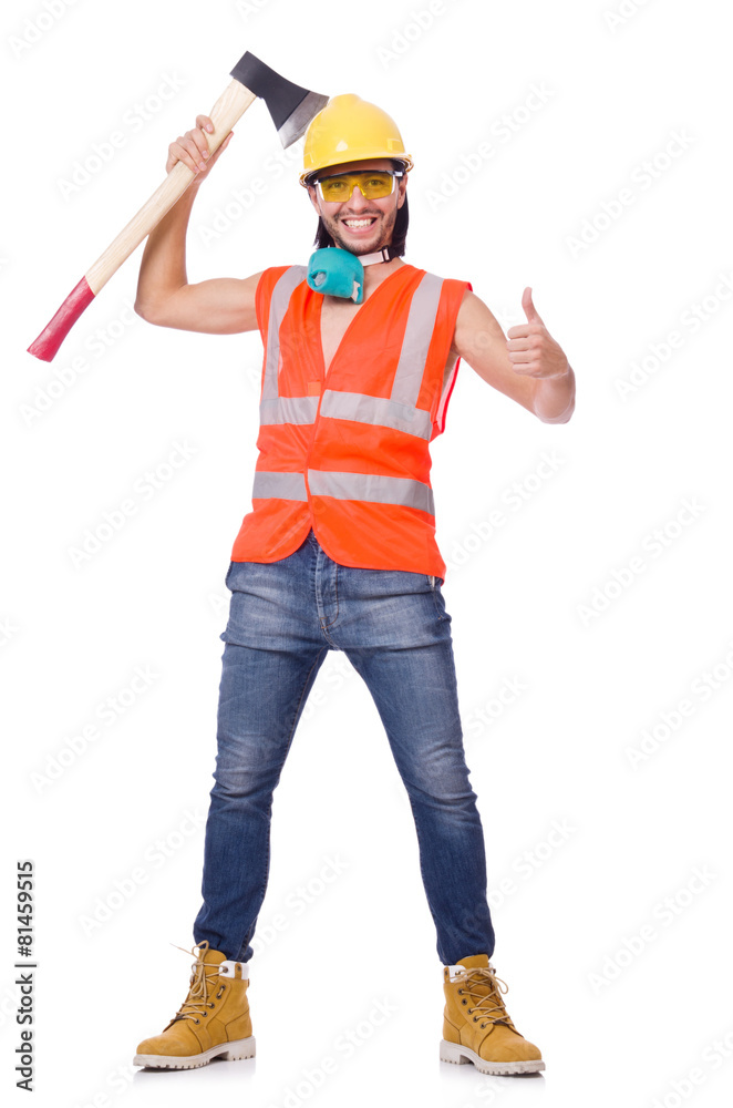 Foreman with axe isolated on white Foreman with axe isolated on white