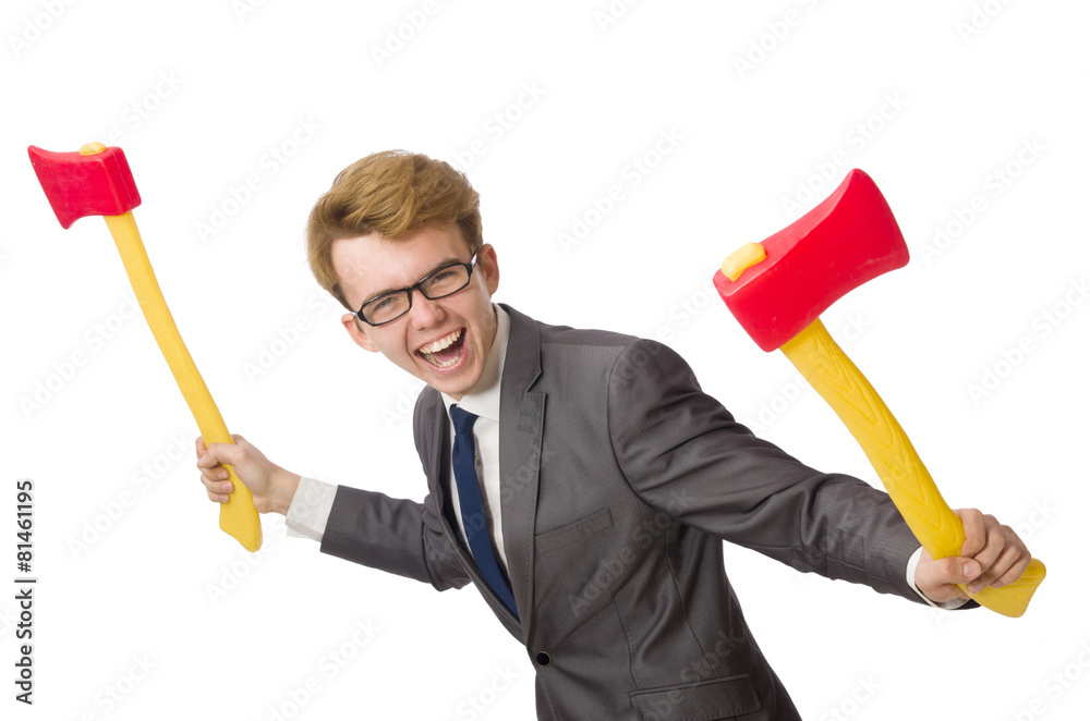 Young businessman with weapon isolated on white Young businessman with weapon isolated on white
