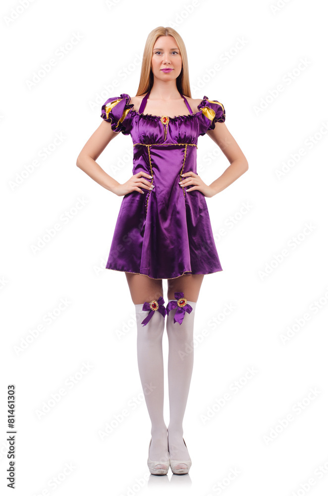 Pretty woman in purple suede dress Pretty woman in purple suede dress
