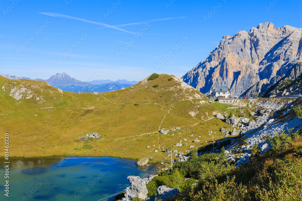 Alpine lake in autumn in Dolomites Mountains, Italy