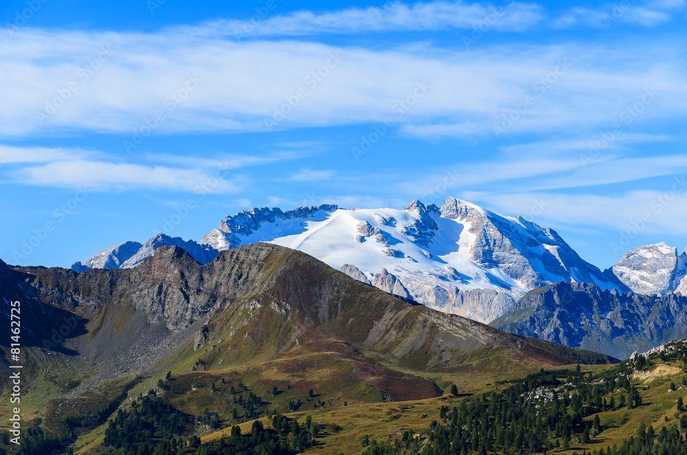 View of Marmolada glacier in Dolomites Mountains, Italy View of Marmolada glacier in Dolomites Mountains, Italy