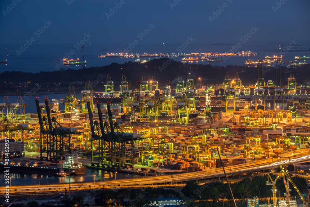 Singapore container port during evening hours