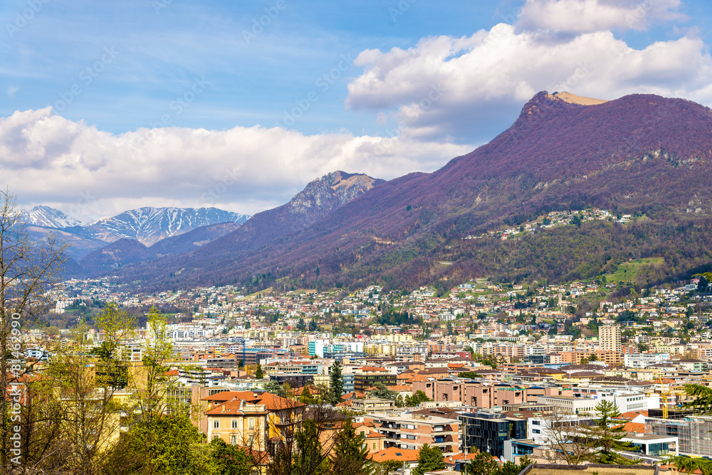 View of Lugano, a town in Swiss Alps