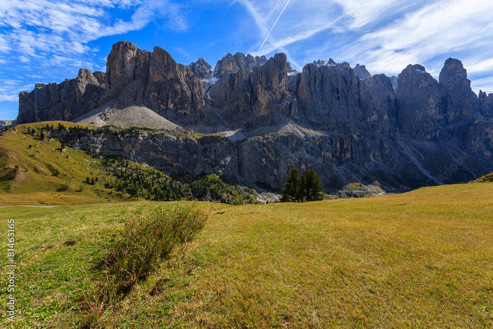 View of Dolomites Mountains at Passo Gardena, Italy