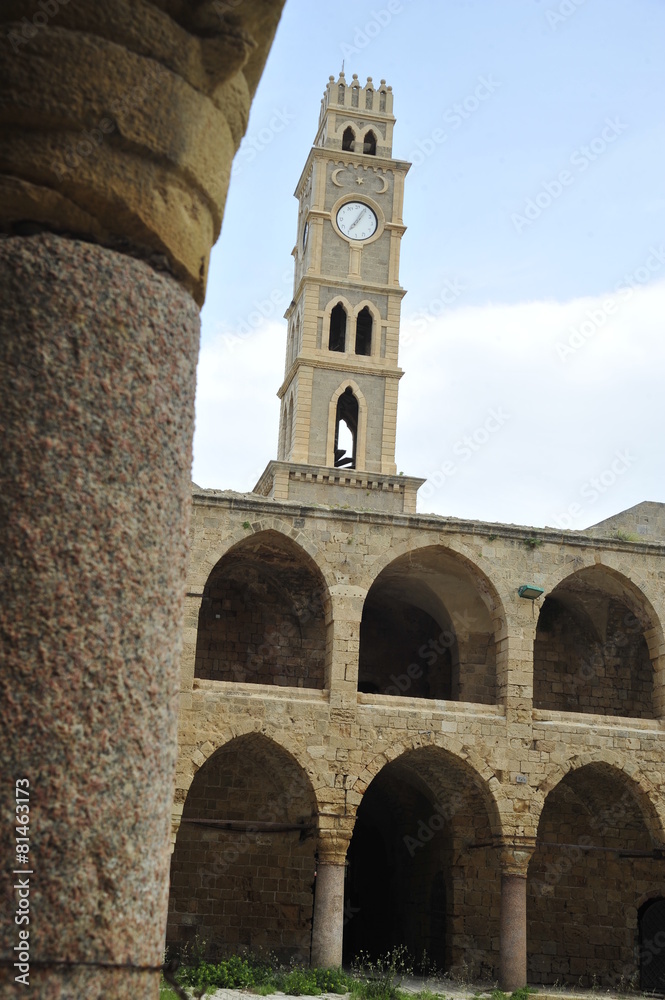 Ottoman tower in old city of Acre, Khan Al-Umdan
