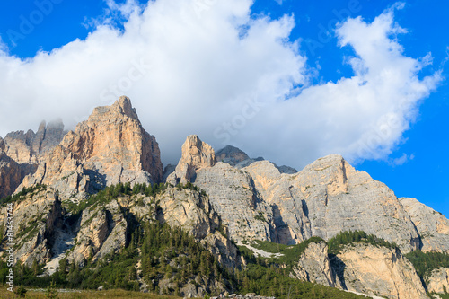 View of Dolomites Mountains from La Villa village, Italy