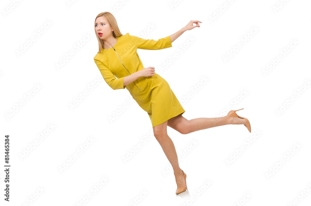 Pretty girl in yellow dress isolated on white Pretty girl in yellow dress isolated on white