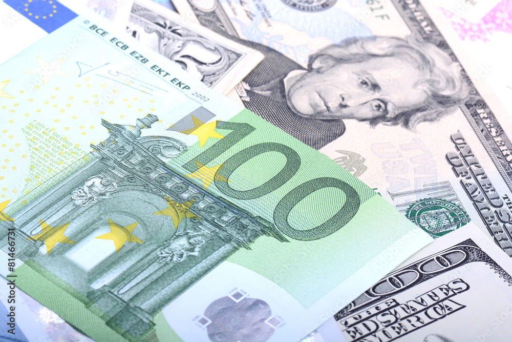 Heap from dollars, the ukrainian money and euro Heap from dollars, the ukrainian money and euro