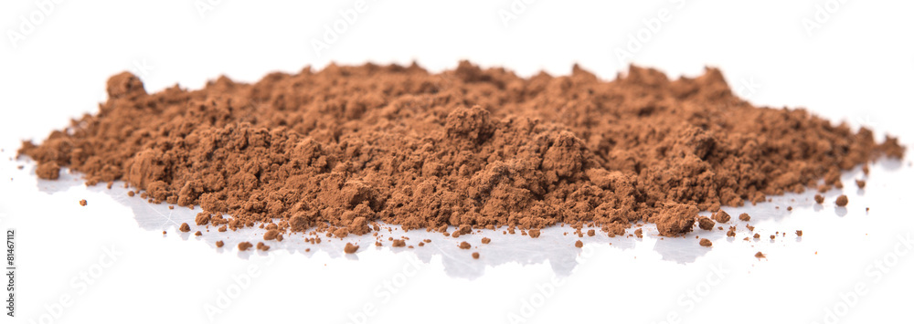 Cocoa powder over white background