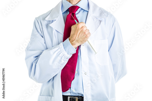 Doctor in white coat holding syringe