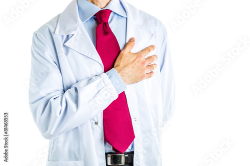 Man on heart gesture by doctor in white coat
