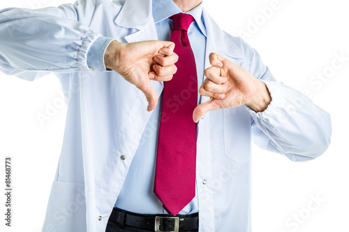 dislike gesture by doctor in white coat