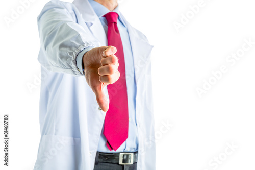 dislike gesture by doctor in white coat