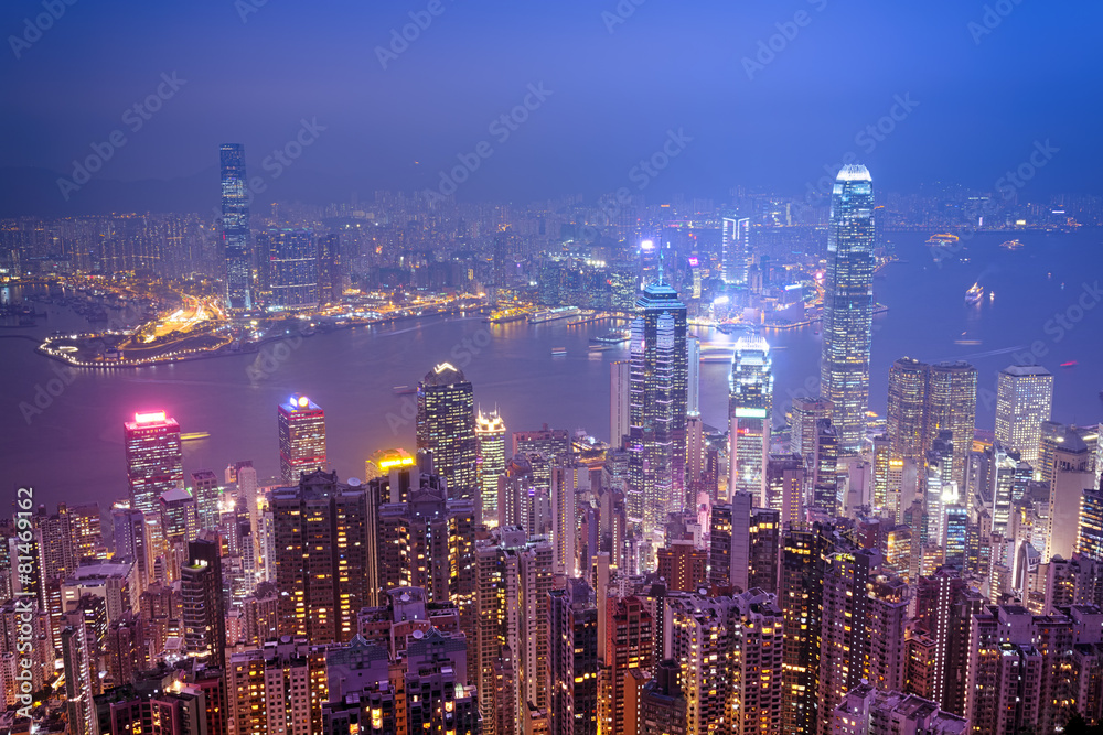 Hong Kong skyline view from the Victoria Peak.