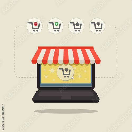 Laptop with awning on white. Sale