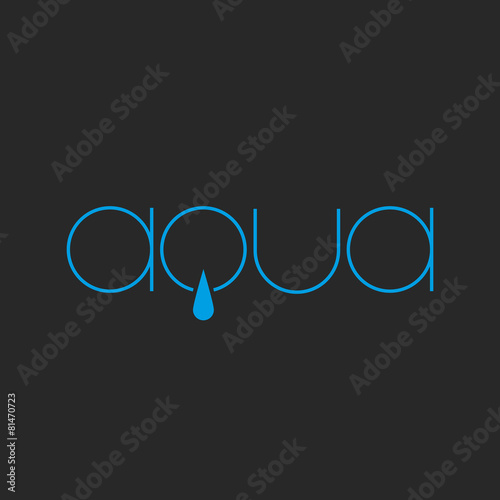 Aqua lettering logo of thin line, fresh water drop concept