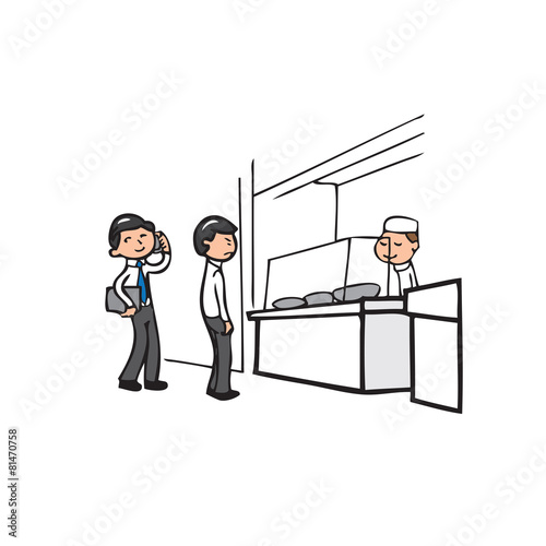 Businessman on que in cafeteria