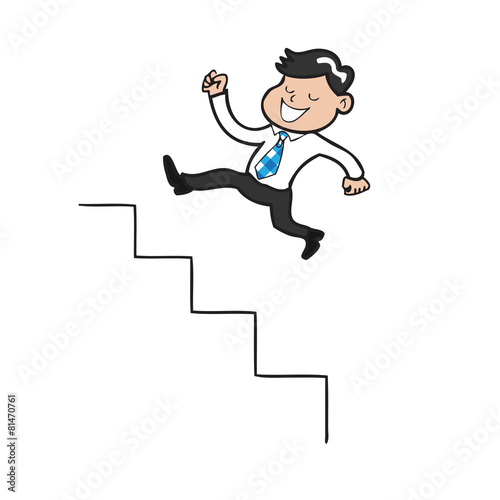 Businessman jumping up stairs cartoon