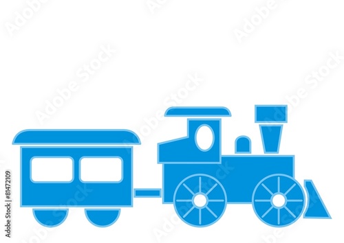 train, blue locomotive with waggon, vector icon