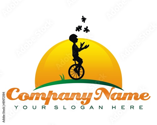 silhouette boy acrobat attraction circus logo image vector