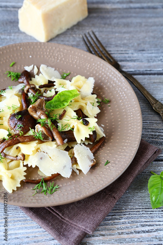 Pasta with mushrooms on a plate