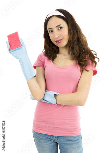 Friendly spring cleaning woman