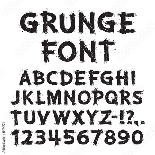 Grunge Letters and Numbers on White Background