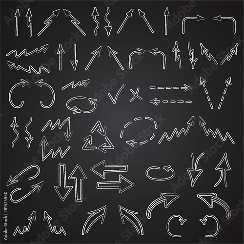 Hand drawn arrows icons set isolated on blackboard background