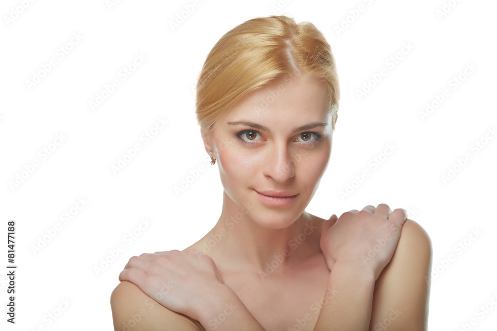 Portrait of beautiful young woman face. Isolated on white backgr Portrait of beautiful young woman face. Isolated on white backgr
